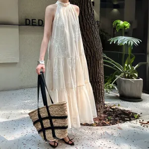 新中式刺绣提花挂脖吊带连衣裙 New Chinese Style Embroidered Jacquard Halter Dress