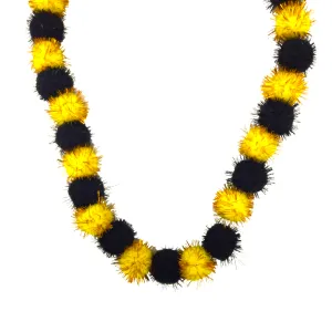 42" Black and Gold Tinsel Pom Pom Necklace (Each)