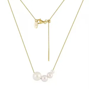 925 Sterling Silver Layered Necklace 18ct Gold Plating with Round Fresh Water Pearls