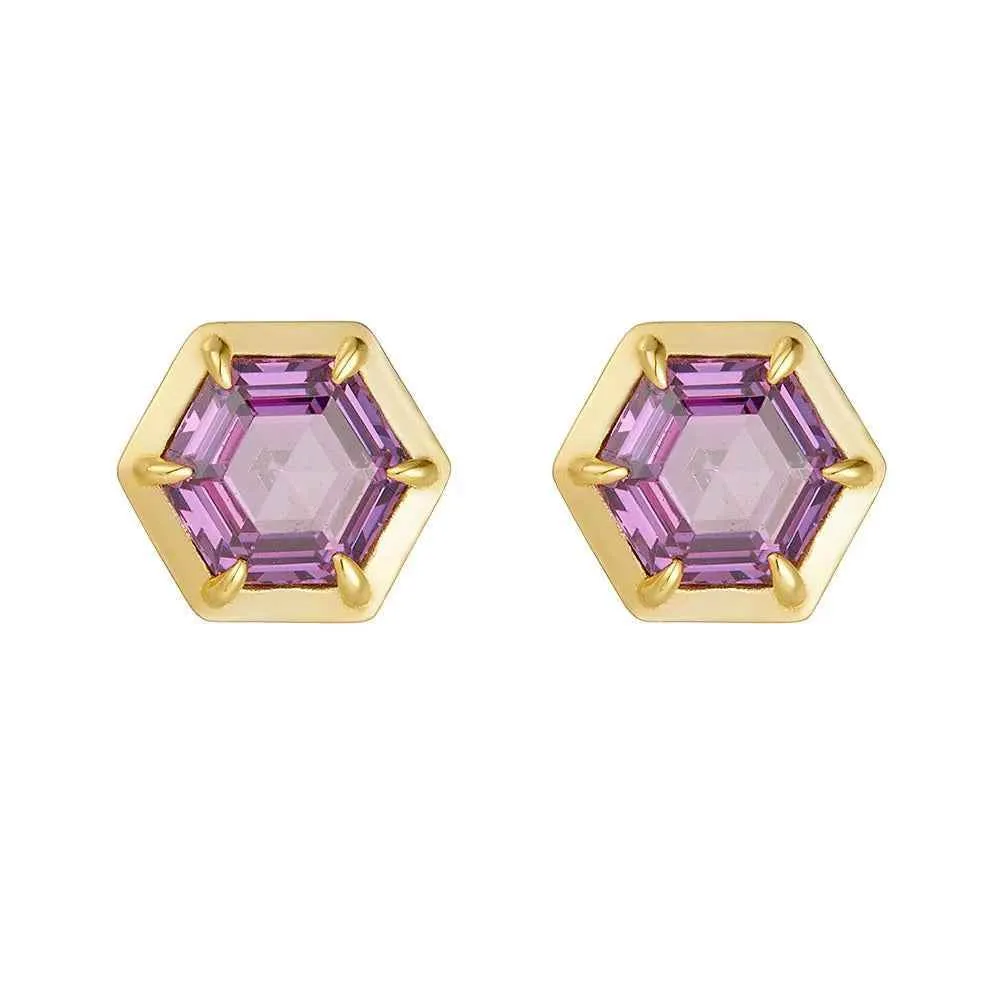 925 Sterling Silver Necklace and Earring Charm Jewelry Set - Hexagonal Zircon Pendant - CCF0024