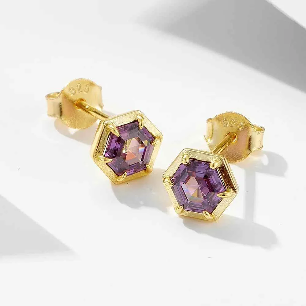 925 Sterling Silver Necklace and Earring Charm Jewelry Set - Hexagonal Zircon Pendant - CCF0024