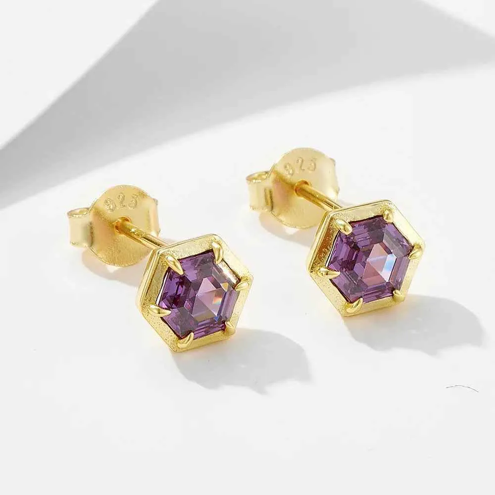 925 Sterling Silver Necklace and Earring Charm Jewelry Set - Hexagonal Zircon Pendant - CCF0024