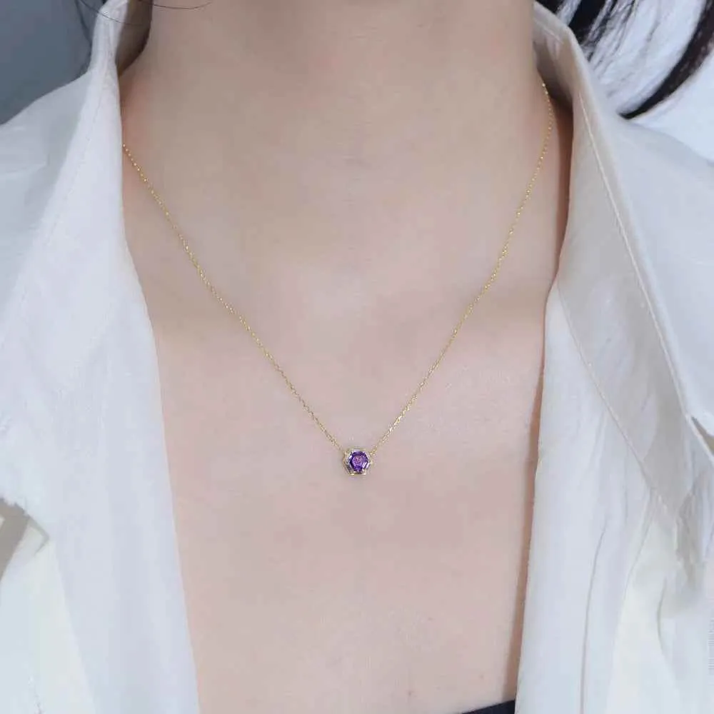 925 Sterling Silver Necklace and Earring Charm Jewelry Set - Hexagonal Zircon Pendant - CCF0024
