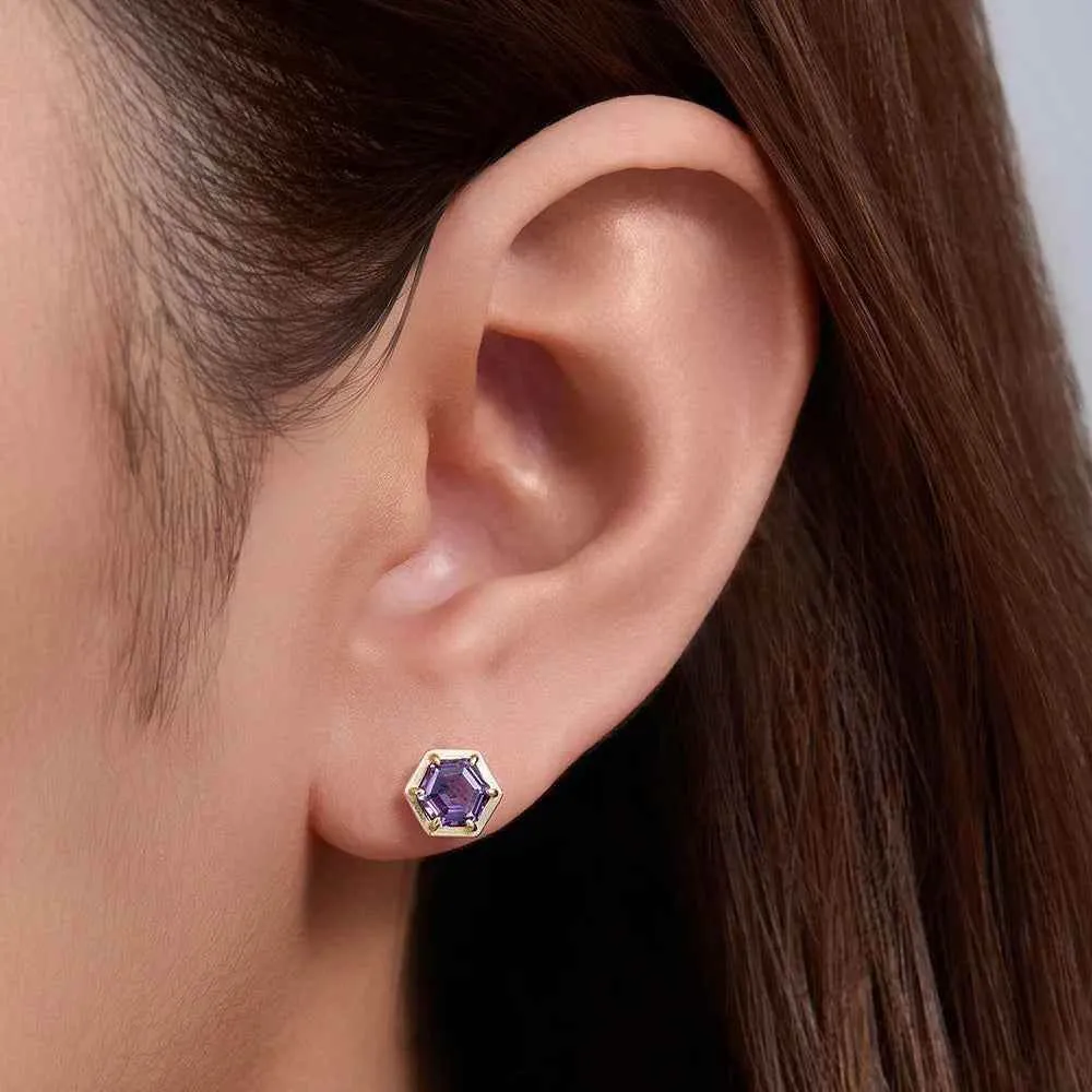 925 Sterling Silver Necklace and Earring Charm Jewelry Set - Hexagonal Zircon Pendant - CCF0024