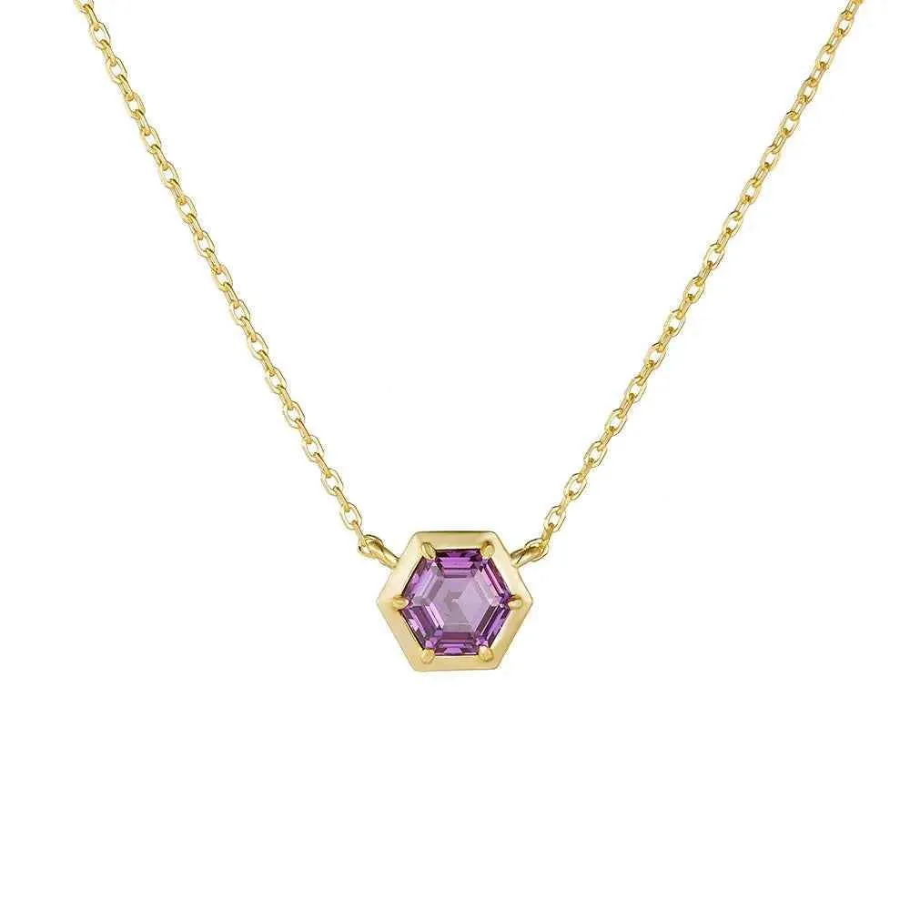925 Sterling Silver Necklace and Earring Charm Jewelry Set - Hexagonal Zircon Pendant - CCF0024