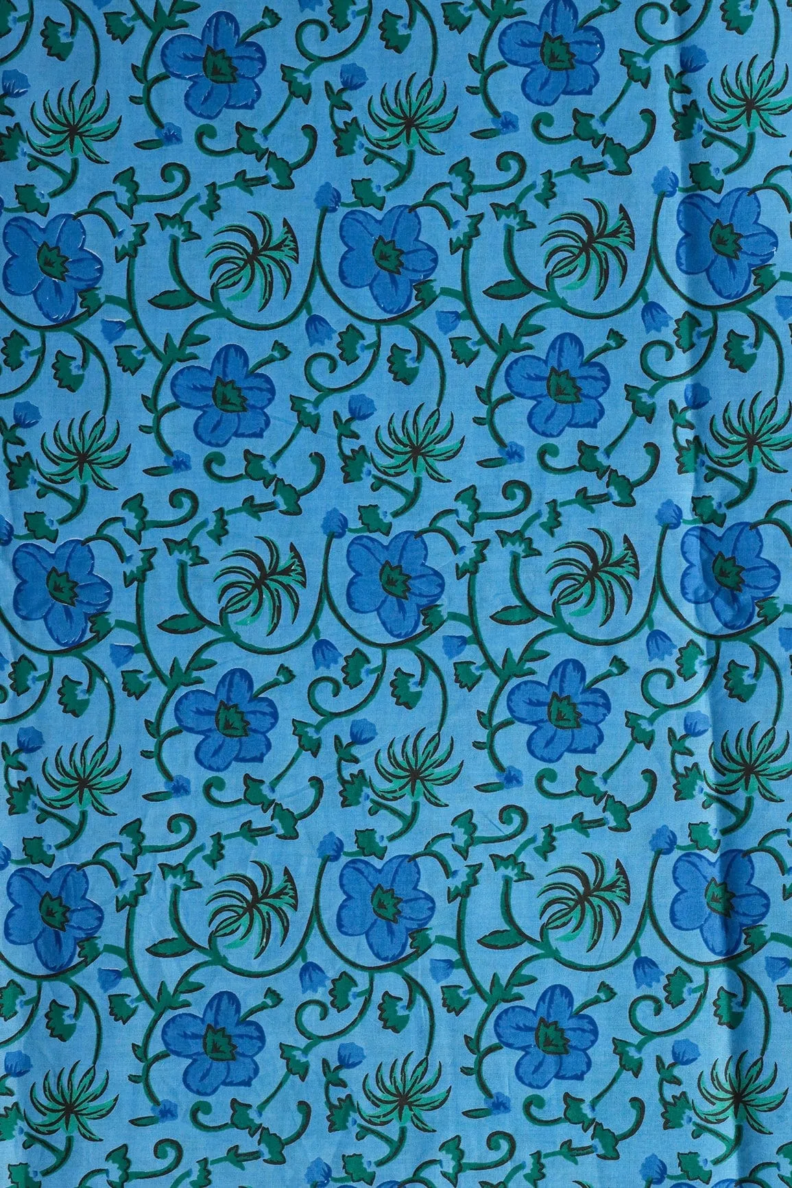 Azzure Blue And Carolina Blue Floral Print On Pure Cotton Fabric