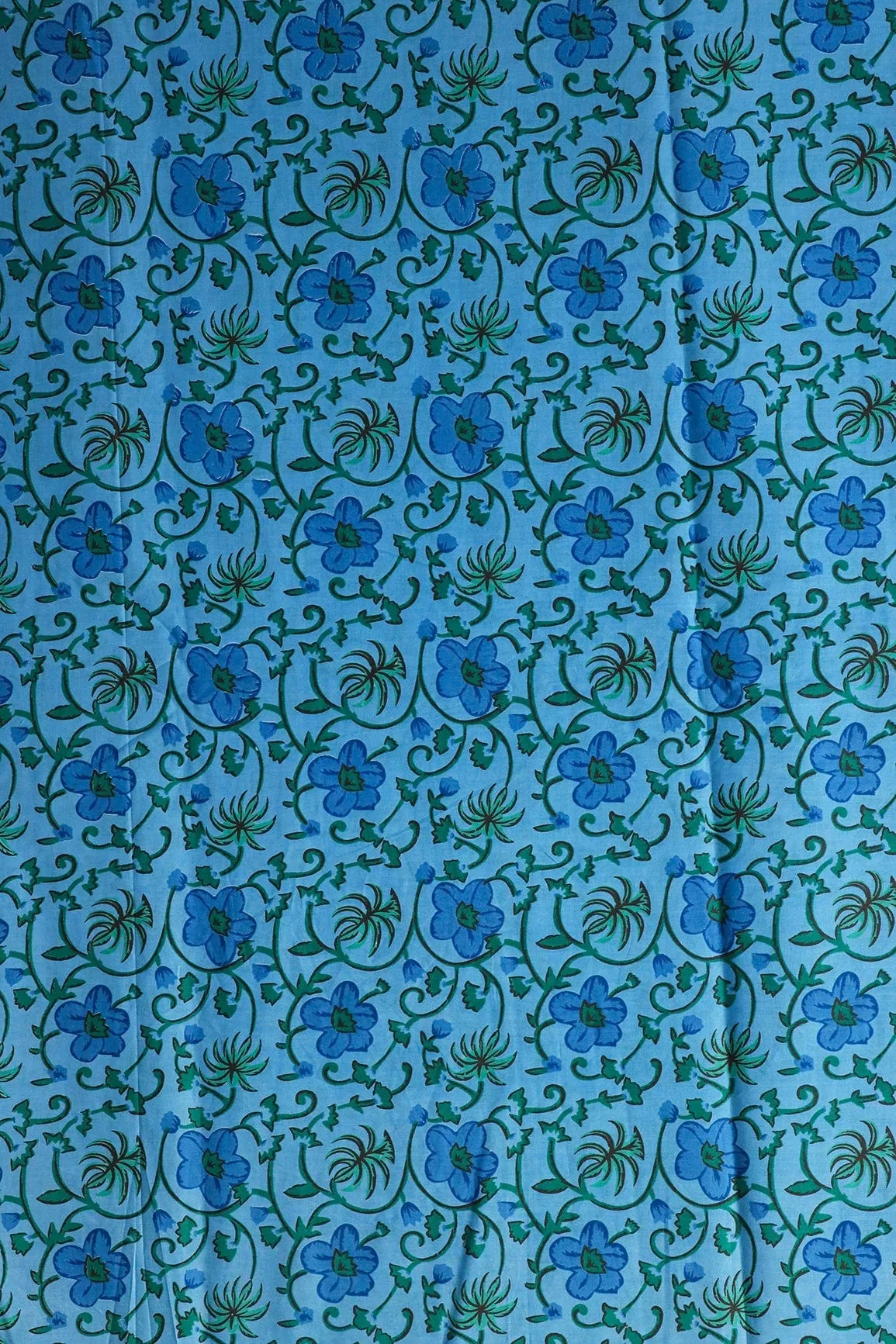 Azzure Blue And Carolina Blue Floral Print On Pure Cotton Fabric