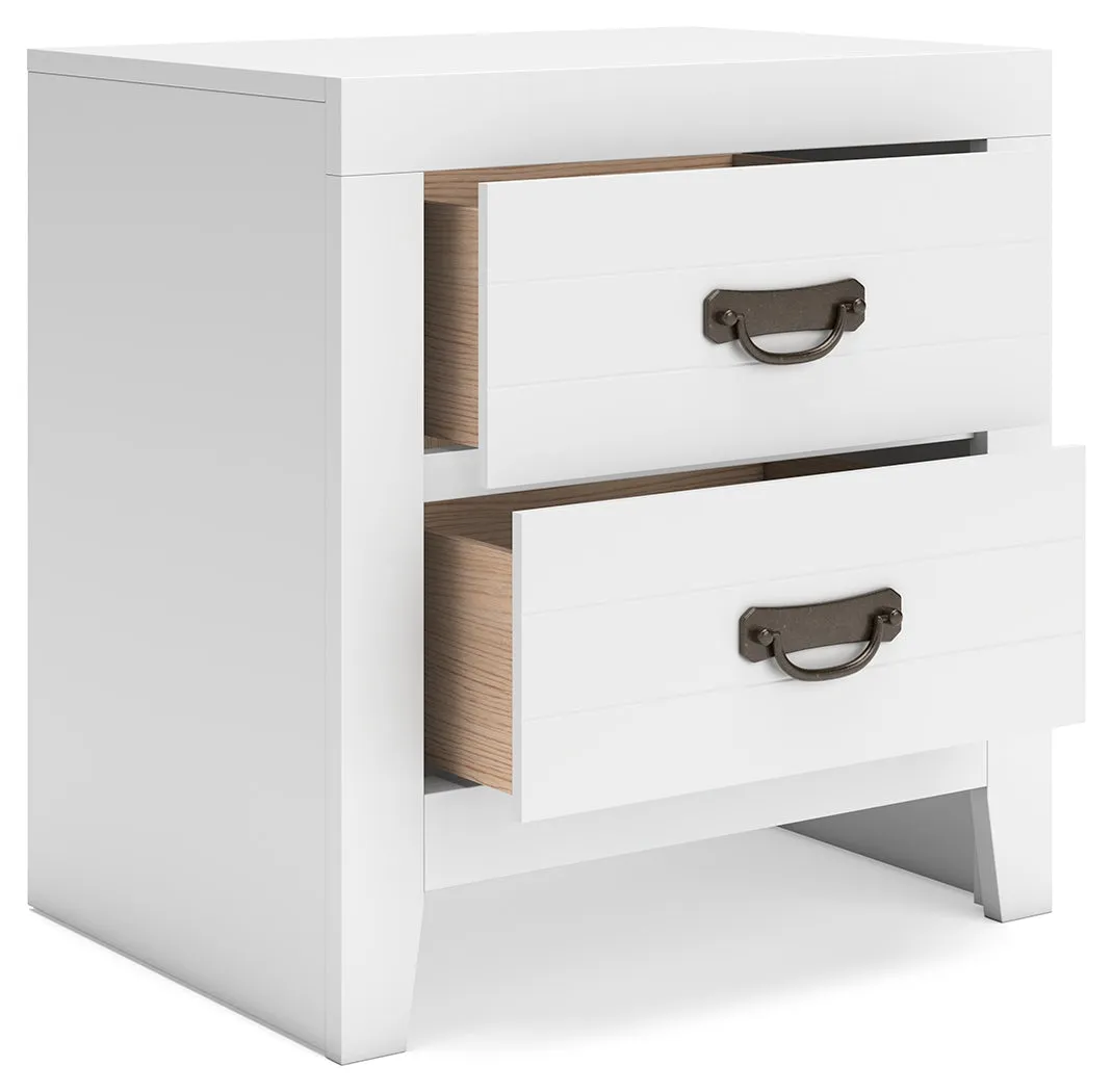 Binterglen Queen Panel Bed with Mirrored Dresser and Nightstand in White