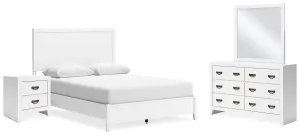 Binterglen Queen Panel Bed with Mirrored Dresser and Nightstand in White