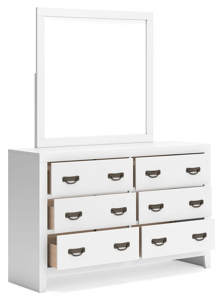 Binterglen Queen Panel Bed with Mirrored Dresser and Nightstand in White