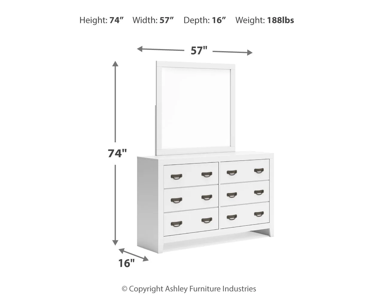 Binterglen Queen Panel Bed with Mirrored Dresser and Nightstand in White