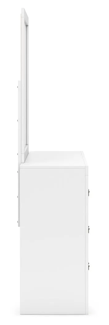 Binterglen Queen Panel Bed with Mirrored Dresser and Nightstand in White