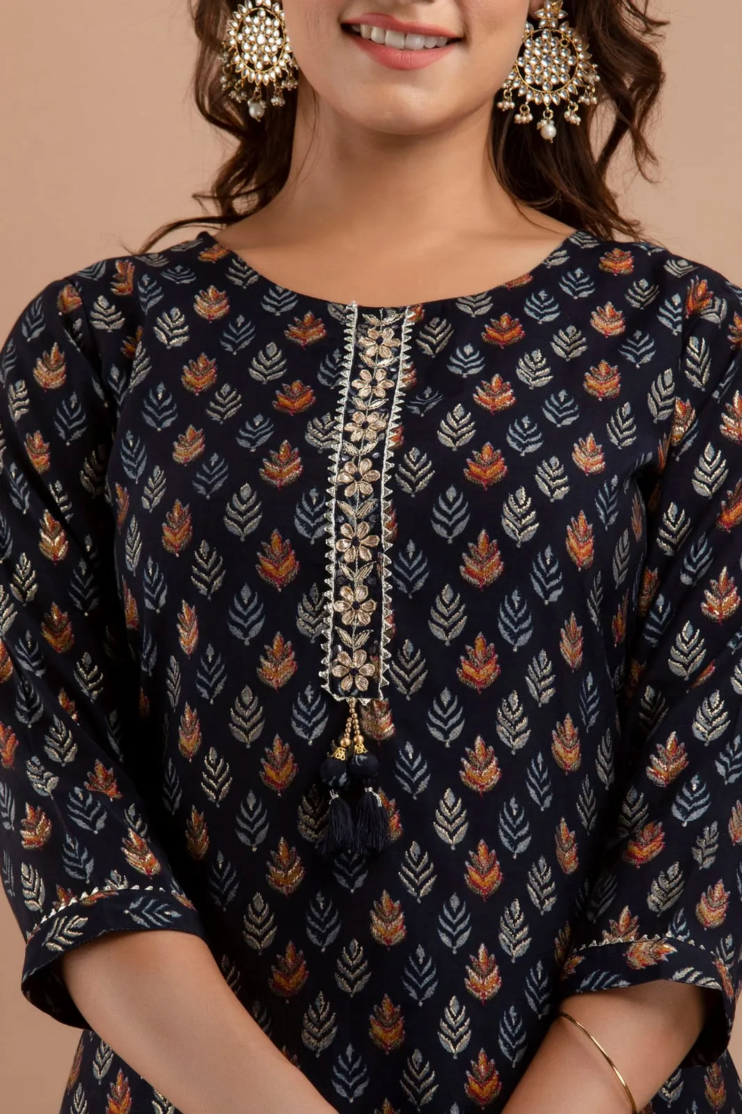 Blue Printed Muslin Pant Set