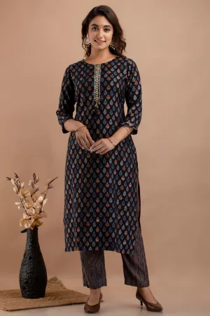 Blue Printed Muslin Pant Set