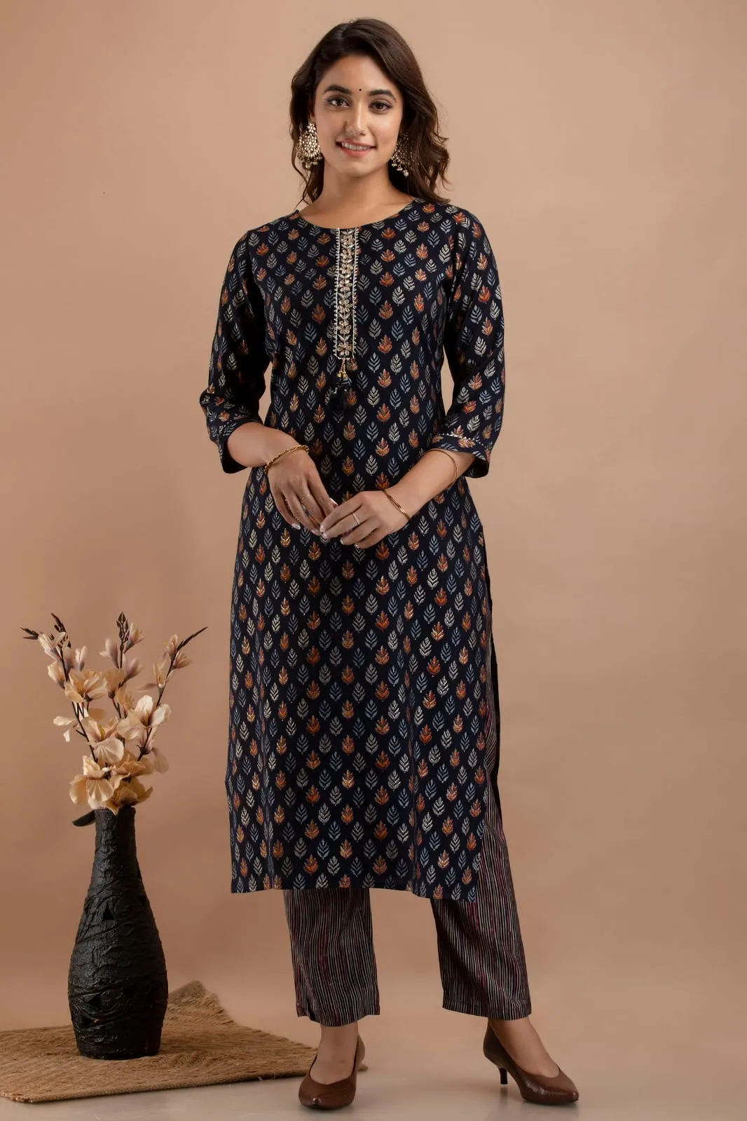 Blue Printed Muslin Pant Set