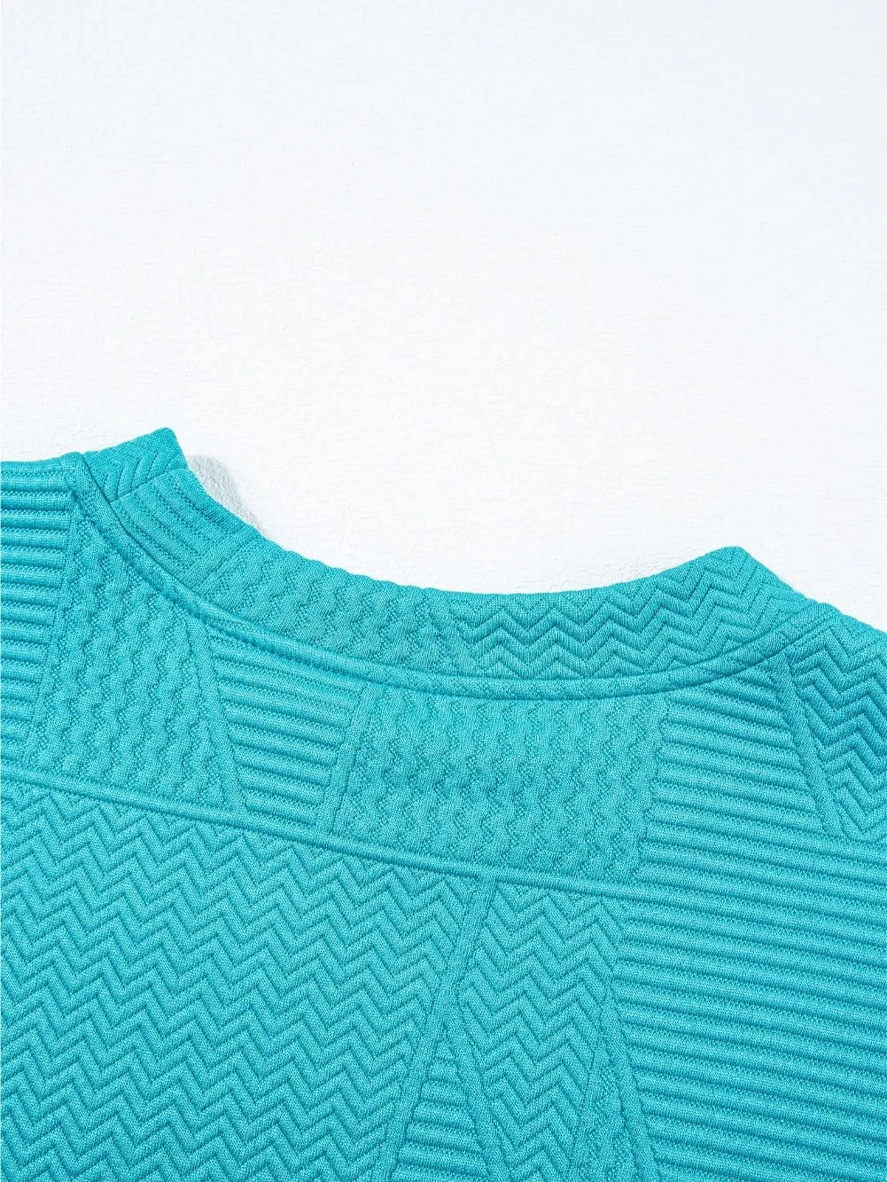 Blue Textured Ruffle Sleeve Two-Piece Set with Drawstring Shorts