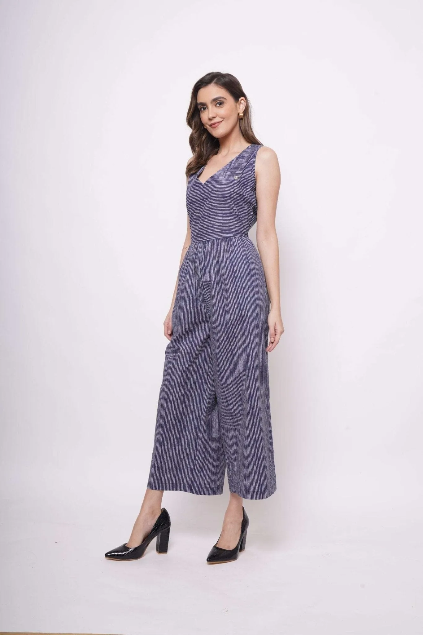 Blue White Pinstripe Sleeveless Jumpsuit