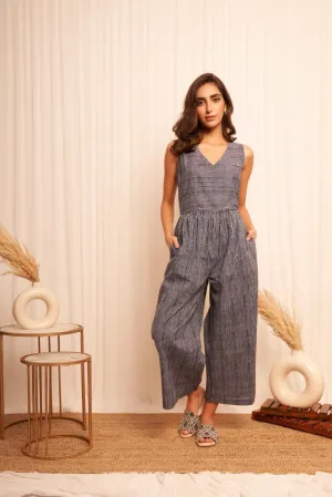 Blue White Pinstripe Sleeveless Jumpsuit