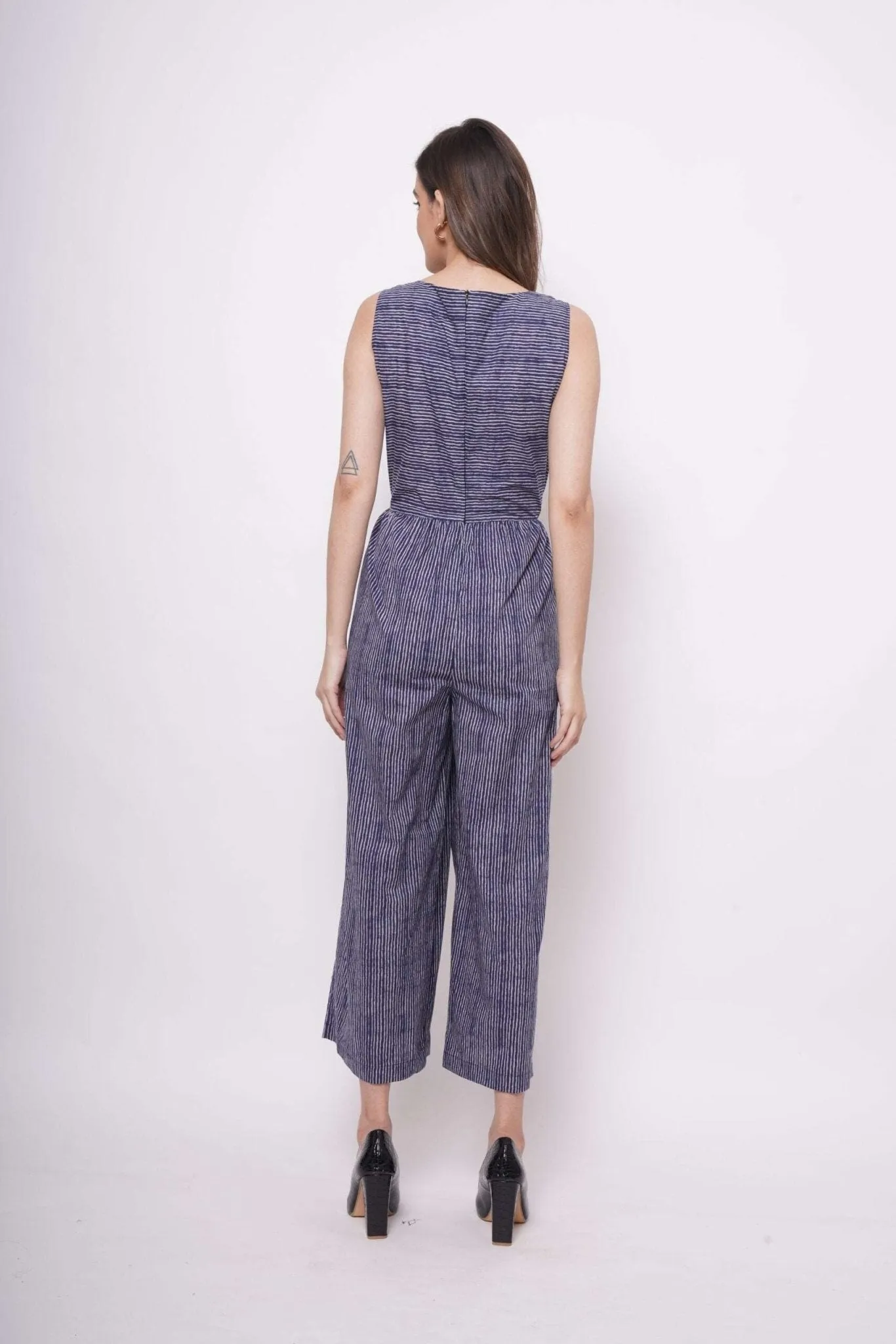 Blue White Pinstripe Sleeveless Jumpsuit