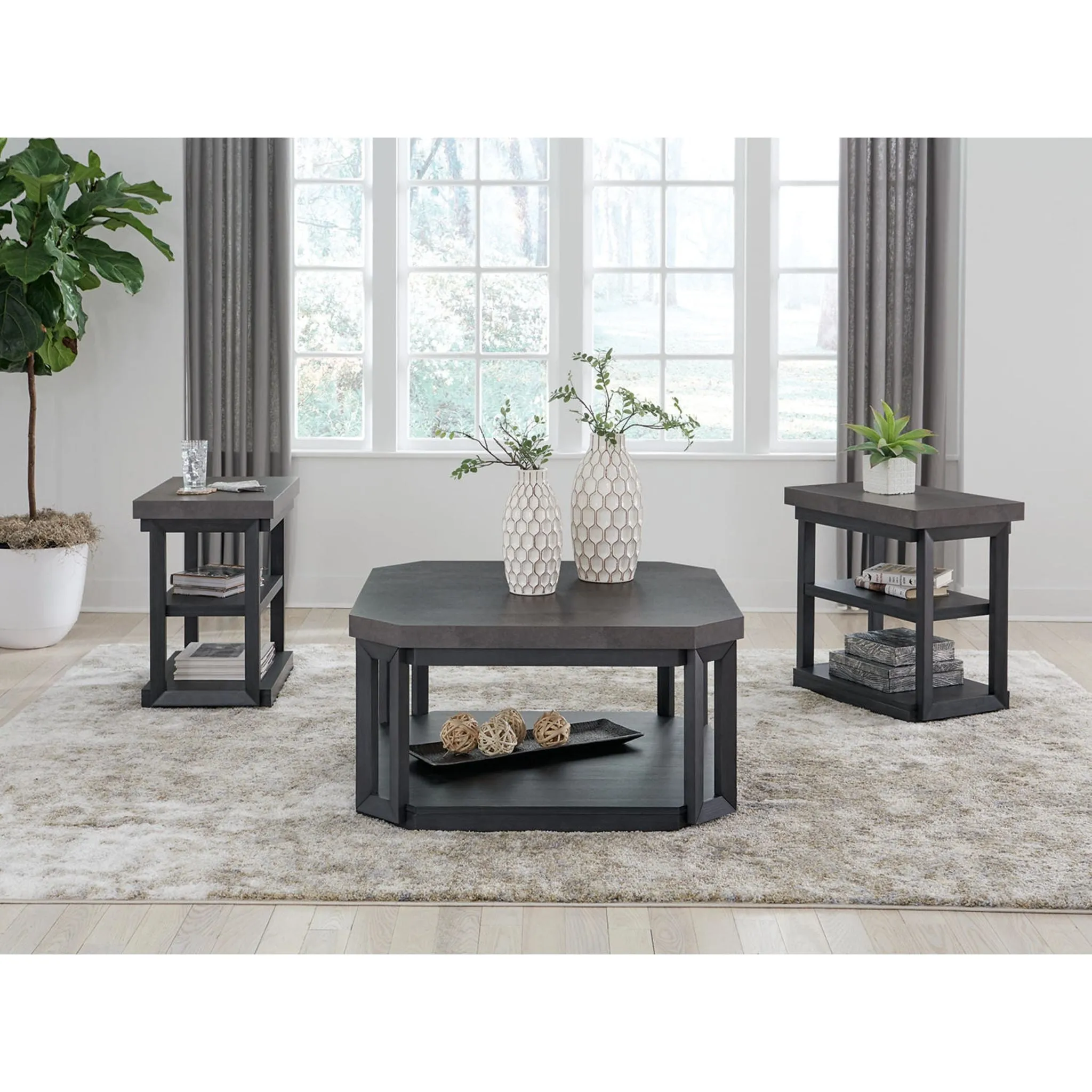 Bonilane 3 Pack Tables - Black/Gray
