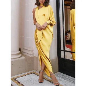 Bright Color One Shoulder Women Loose Irregular Long Dress
