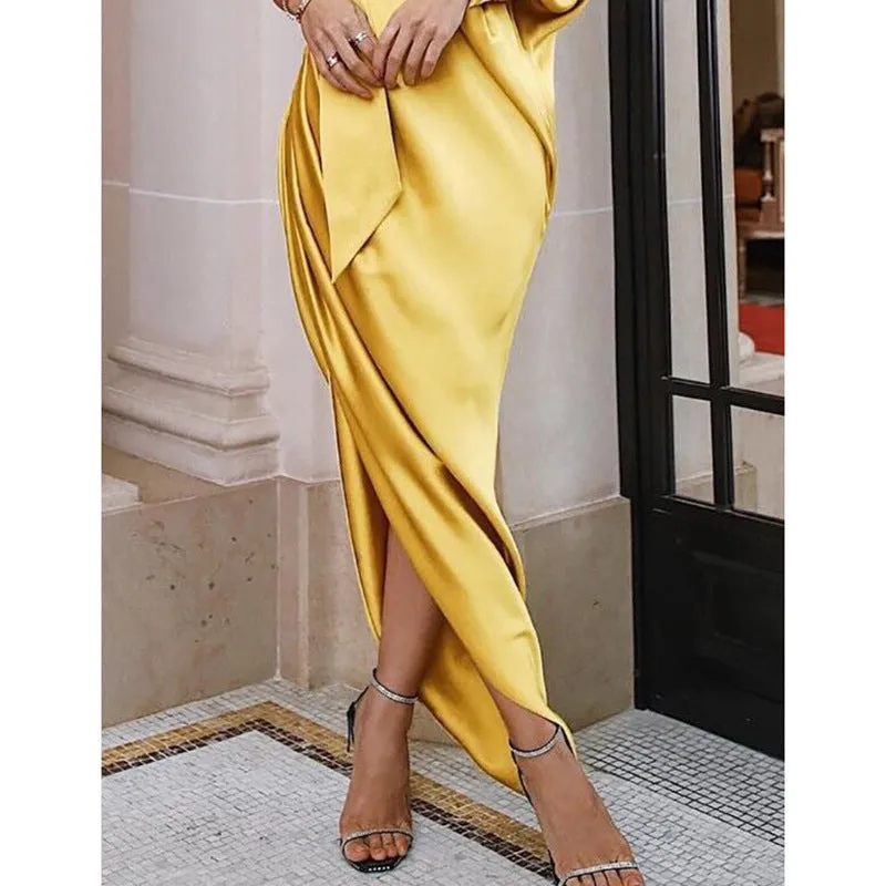 Bright Color One Shoulder Women Loose Irregular Long Dress