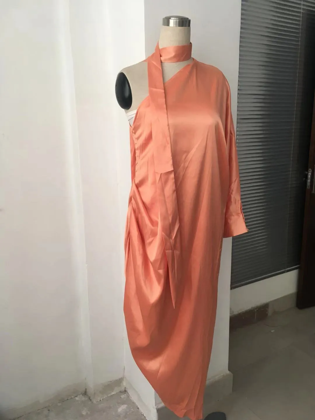 Bright Color One Shoulder Women Loose Irregular Long Dress