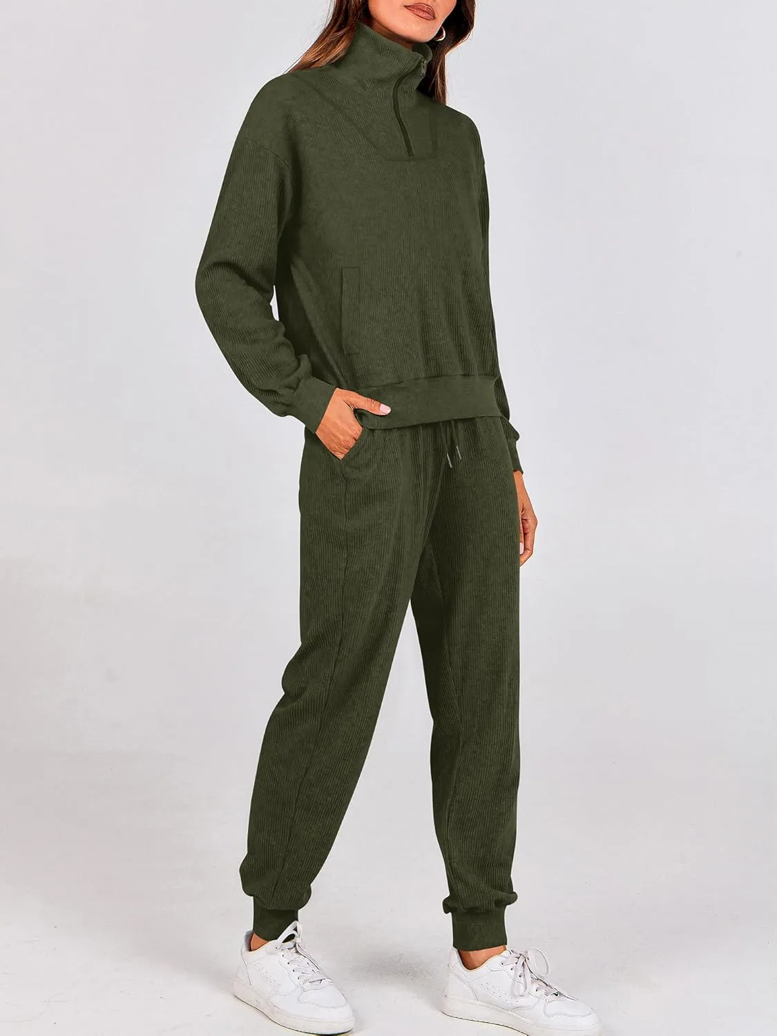 BTFBM Women's 2 Piece Tracksuit Fall Outfits 2025 Long Sleeve Half Zip Sweatshirt Sweatpants Lounge Set Sweatsuits