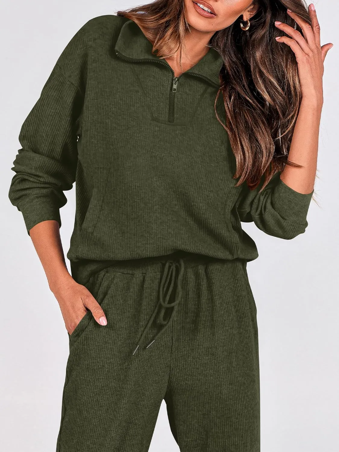 BTFBM Women's 2 Piece Tracksuit Fall Outfits 2025 Long Sleeve Half Zip Sweatshirt Sweatpants Lounge Set Sweatsuits