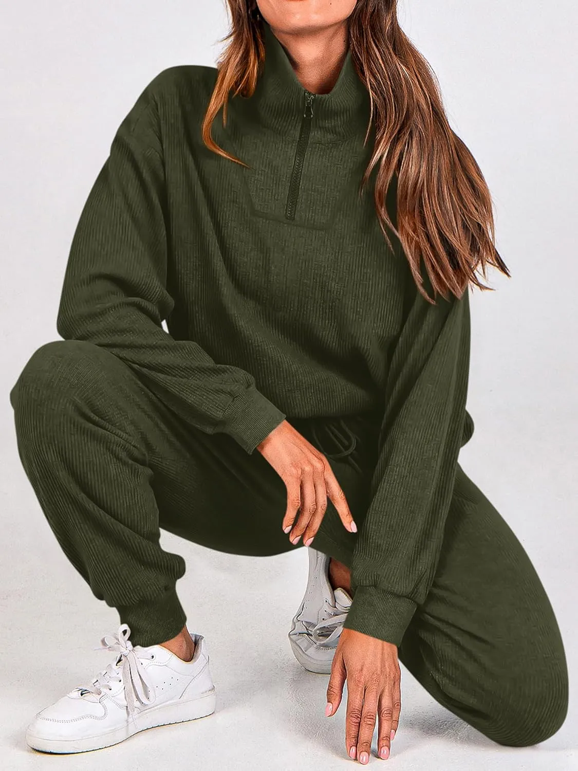 BTFBM Women's 2 Piece Tracksuit Fall Outfits 2025 Long Sleeve Half Zip Sweatshirt Sweatpants Lounge Set Sweatsuits