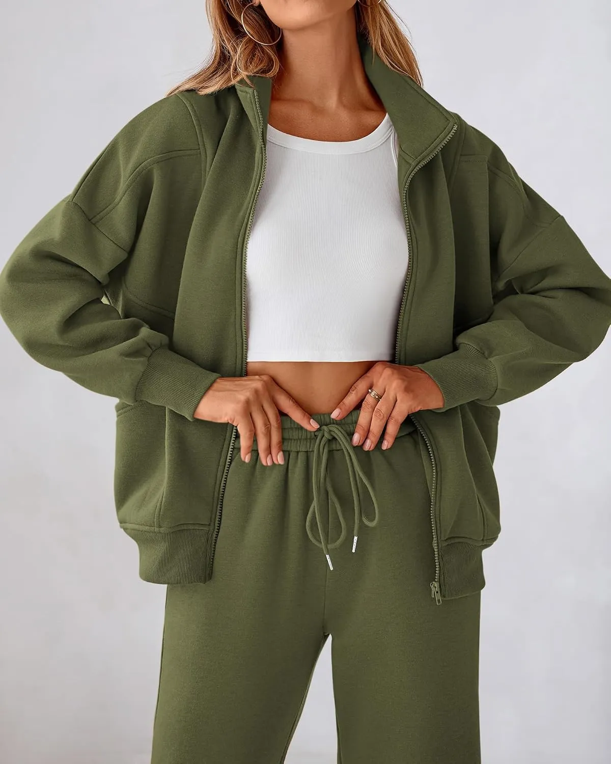 BTFBM Womens Sweatsuits 2 Piece Set 2025 Fleece Long Sleeve Zip Up Sweatshirt Sweatpants Winter Fall Outfits Jogger Sets