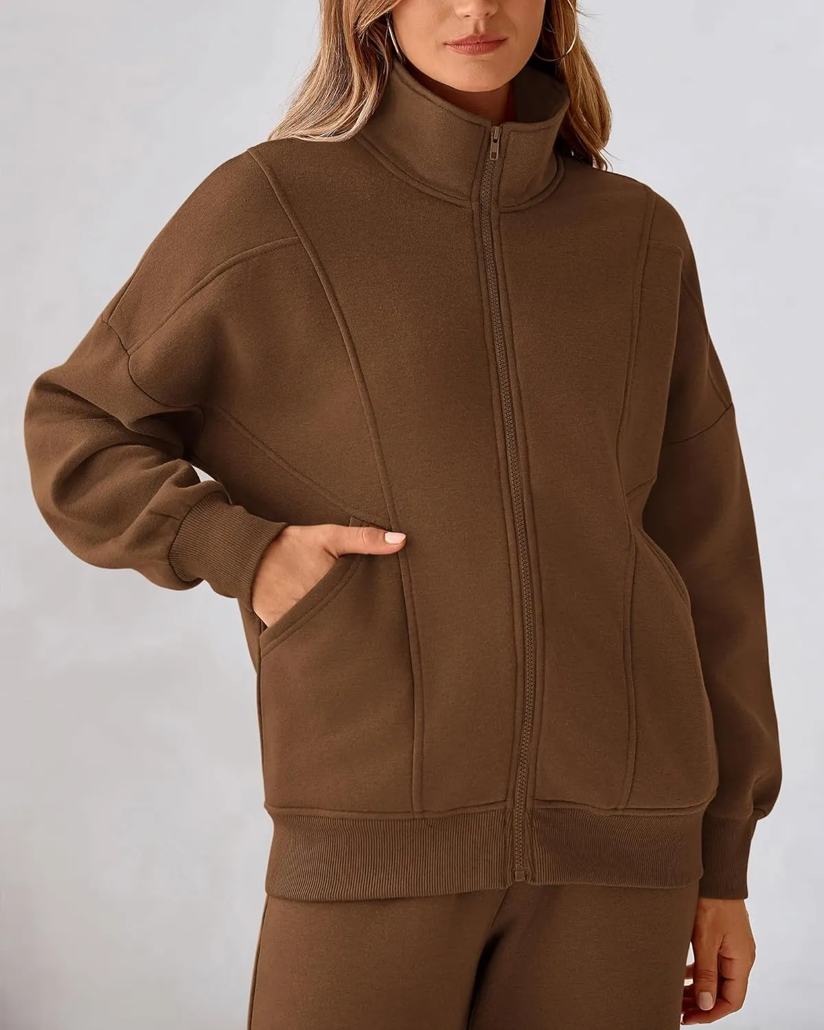 BTFBM Womens Sweatsuits 2 Piece Set 2025 Fleece Long Sleeve Zip Up Sweatshirt Sweatpants Winter Fall Outfits Jogger Sets