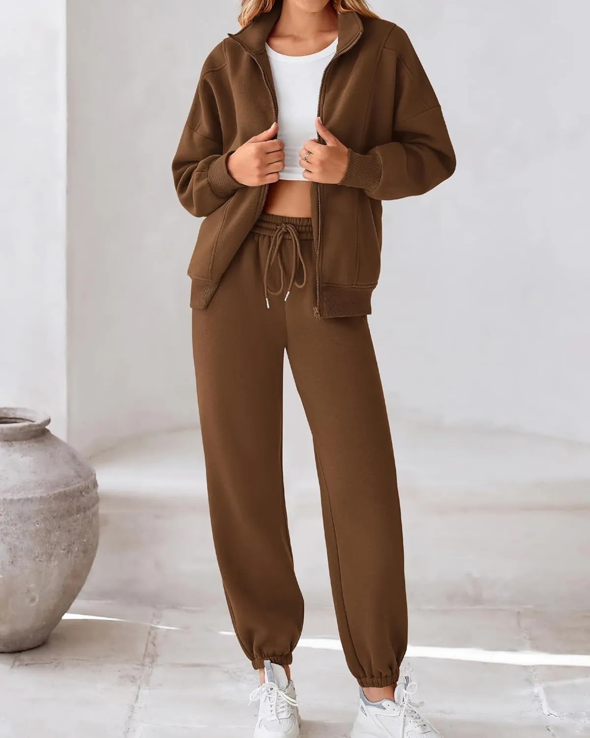 BTFBM Womens Sweatsuits 2 Piece Set 2025 Fleece Long Sleeve Zip Up Sweatshirt Sweatpants Winter Fall Outfits Jogger Sets