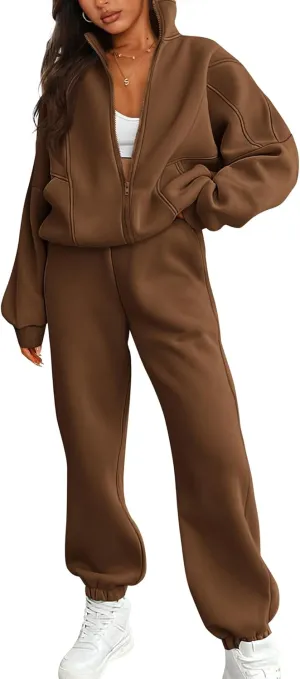BTFBM Womens Sweatsuits 2 Piece Set 2025 Fleece Long Sleeve Zip Up Sweatshirt Sweatpants Winter Fall Outfits Jogger Sets