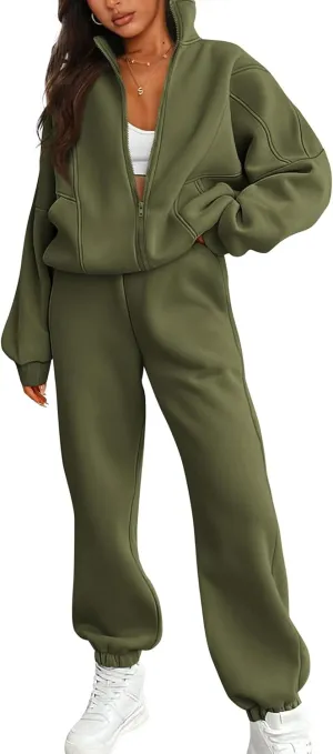 BTFBM Womens Sweatsuits 2 Piece Set 2025 Fleece Long Sleeve Zip Up Sweatshirt Sweatpants Winter Fall Outfits Jogger Sets