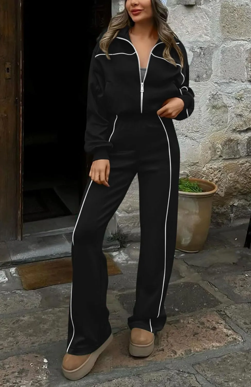 BTFBM Women's Two Piece Tracksuit Fall 2025 Long Sleeve Zip Up Sweatshirt Long Pants Outfits Jogger Sweatsuit Sets