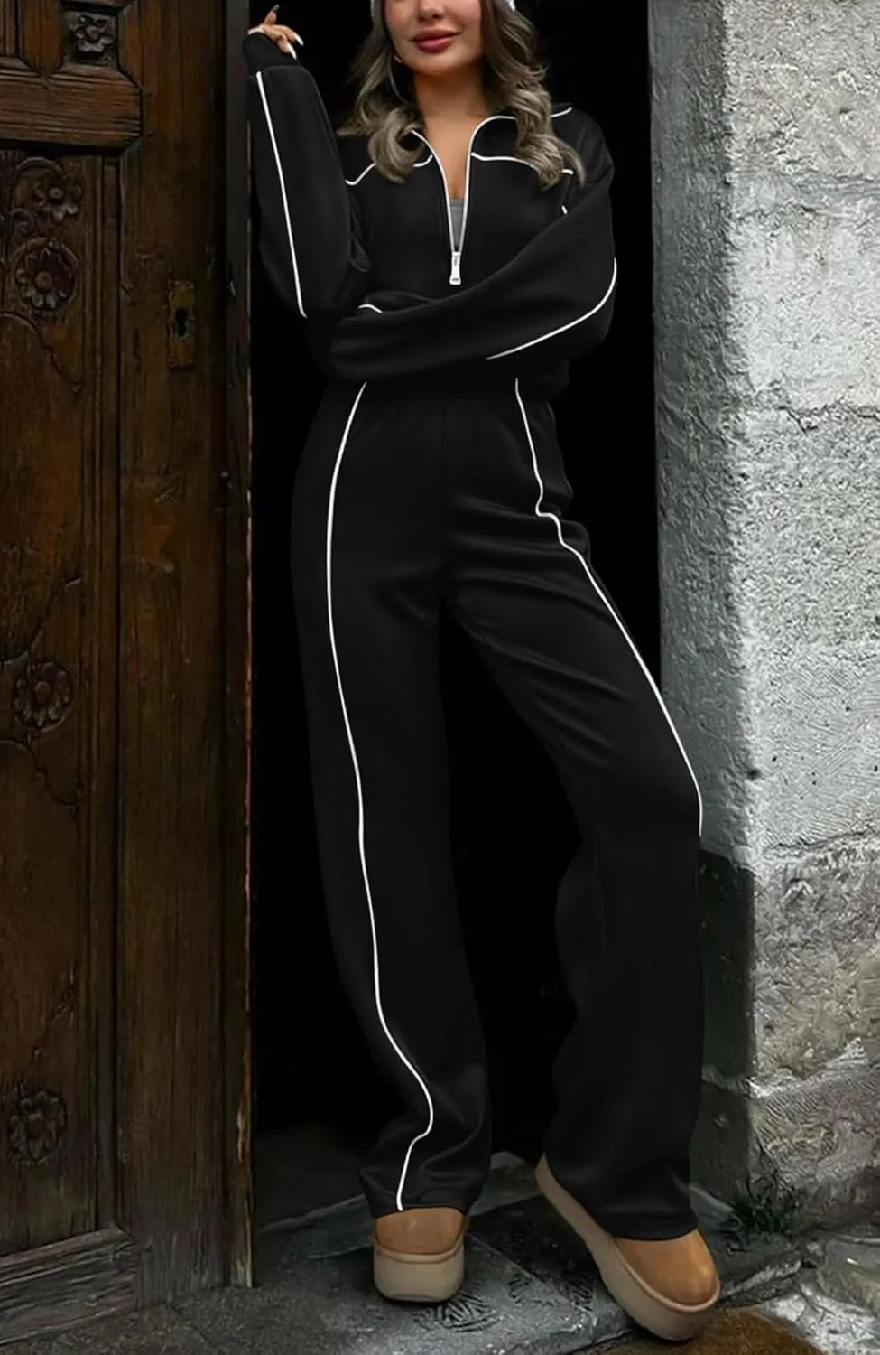 BTFBM Women's Two Piece Tracksuit Fall 2025 Long Sleeve Zip Up Sweatshirt Long Pants Outfits Jogger Sweatsuit Sets