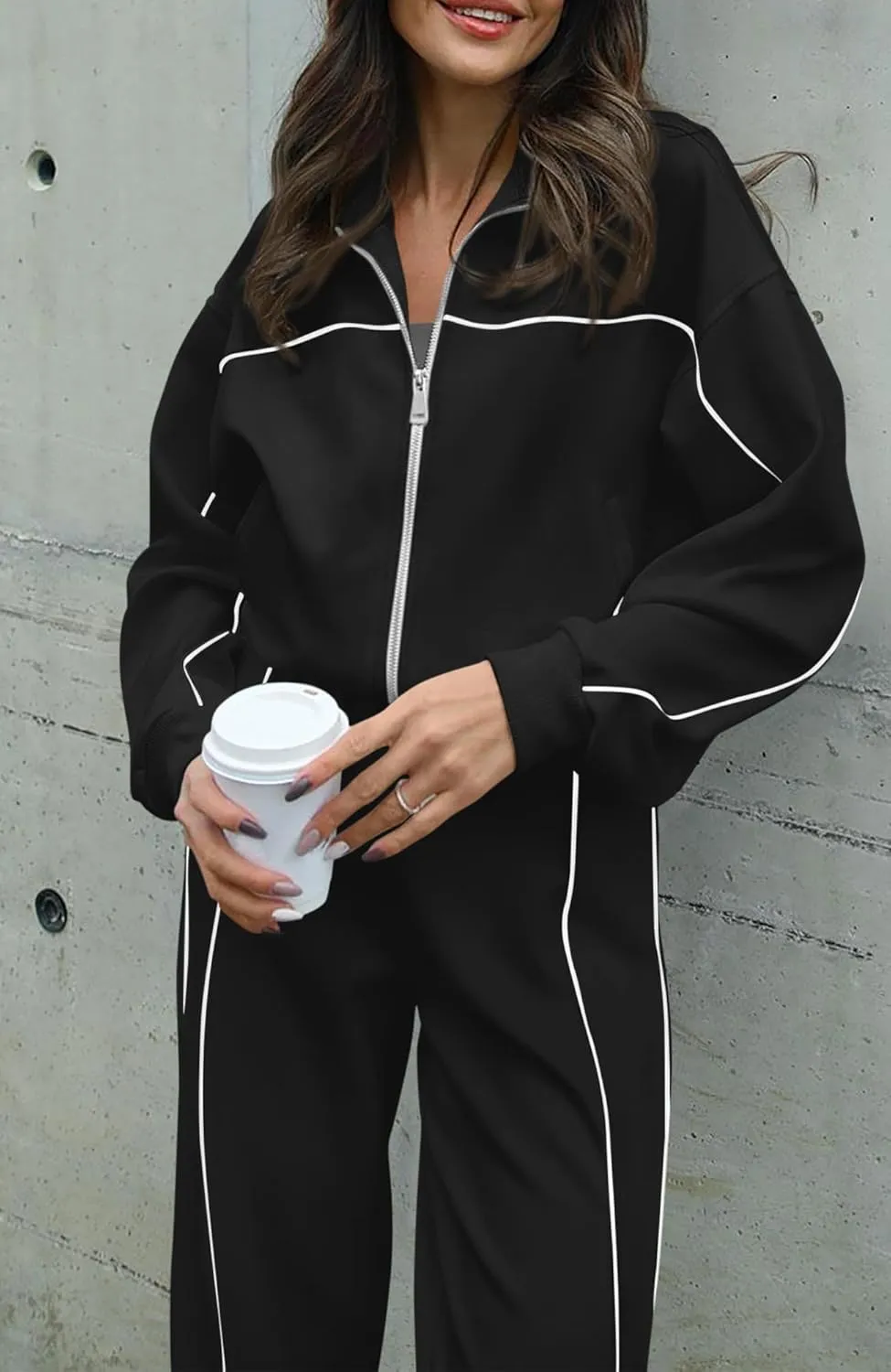 BTFBM Women's Two Piece Tracksuit Fall 2025 Long Sleeve Zip Up Sweatshirt Long Pants Outfits Jogger Sweatsuit Sets