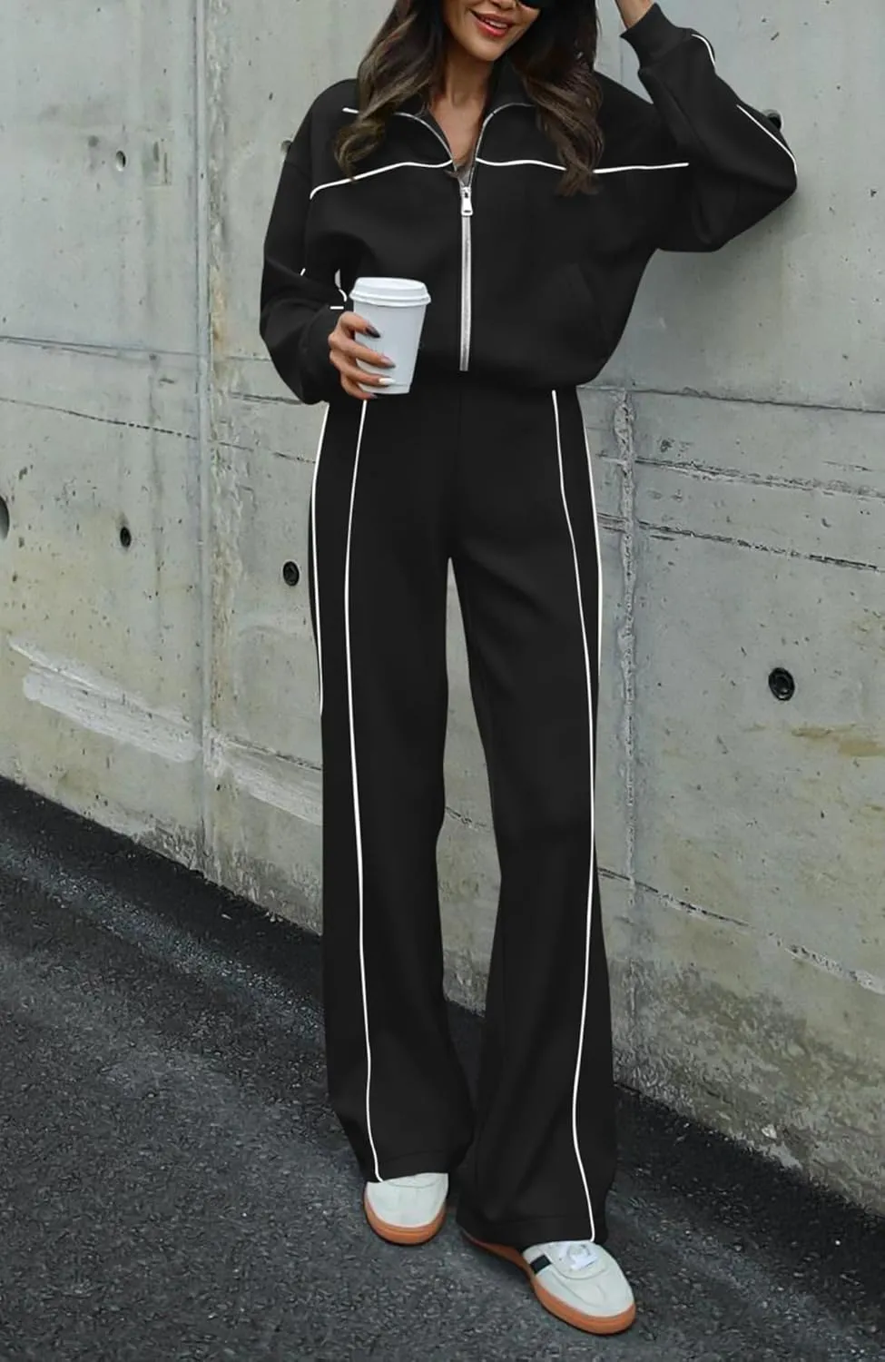 BTFBM Women's Two Piece Tracksuit Fall 2025 Long Sleeve Zip Up Sweatshirt Long Pants Outfits Jogger Sweatsuit Sets