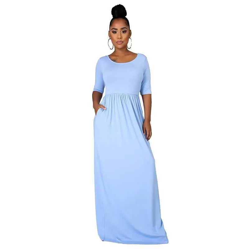 Casual Half Sleeve Floor Length Dress