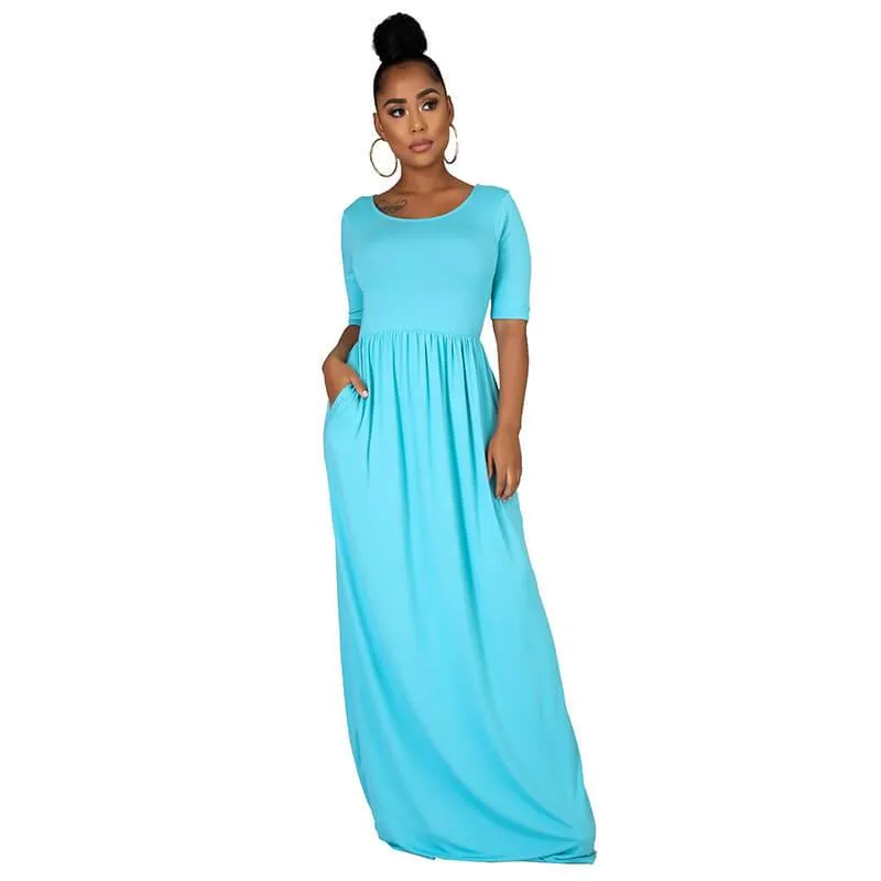 Casual Half Sleeve Floor Length Dress