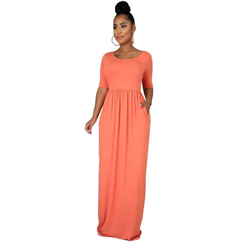 Casual Half Sleeve Floor Length Dress