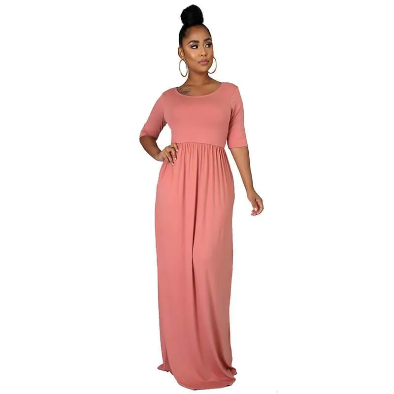 Casual Half Sleeve Floor Length Dress