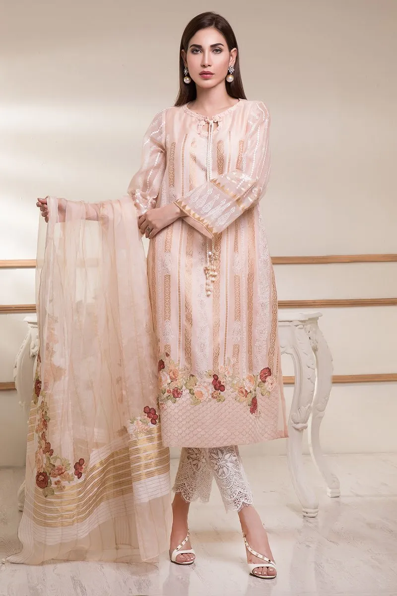Casual Pret - Striped Organza Block Printed Shirt
