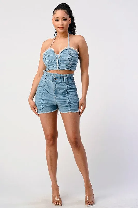 CATCH ME OUTSIDE DENIM 2PC SHORT SET