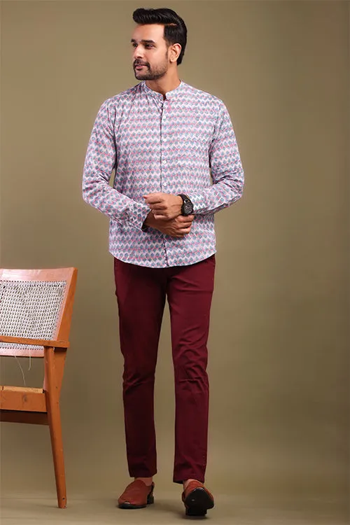 Chevron Printed Pink And Gray Mens Shirt