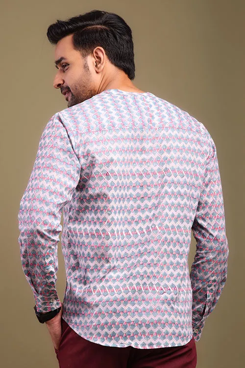 Chevron Printed Pink And Gray Mens Shirt