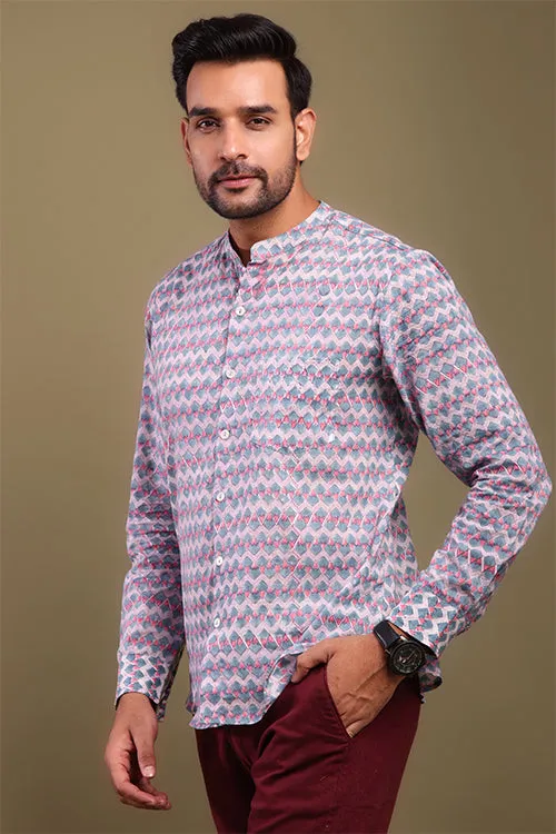 Chevron Printed Pink And Gray Mens Shirt