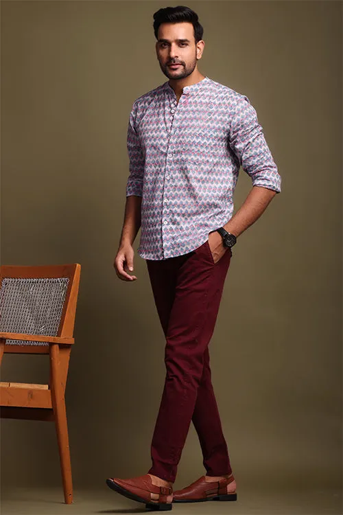 Chevron Printed Pink And Gray Mens Shirt