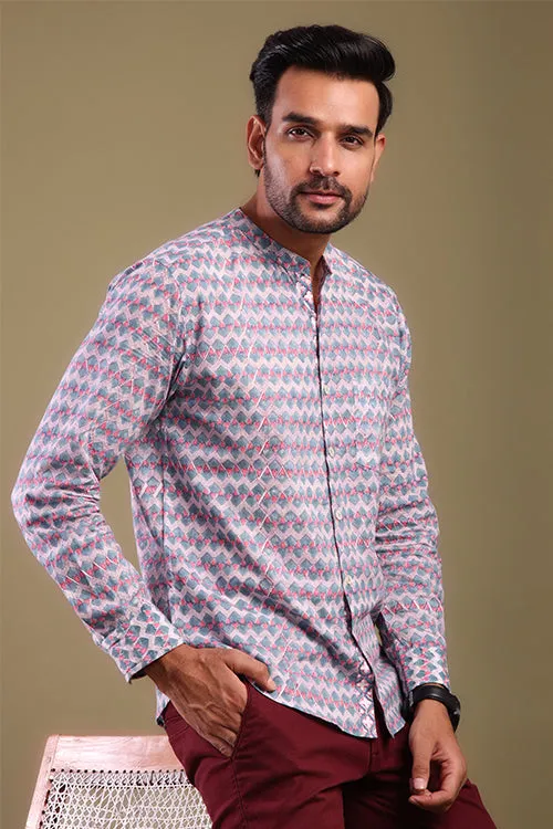 Chevron Printed Pink And Gray Mens Shirt